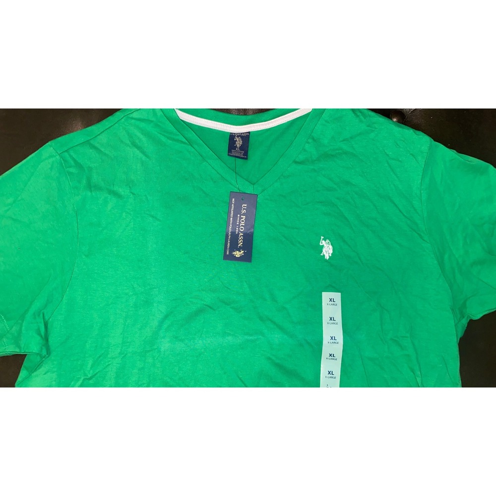 NWT - US Polo‎ Association Mens V Neck T Shirt Green Classic Fit Short Sleeve XL